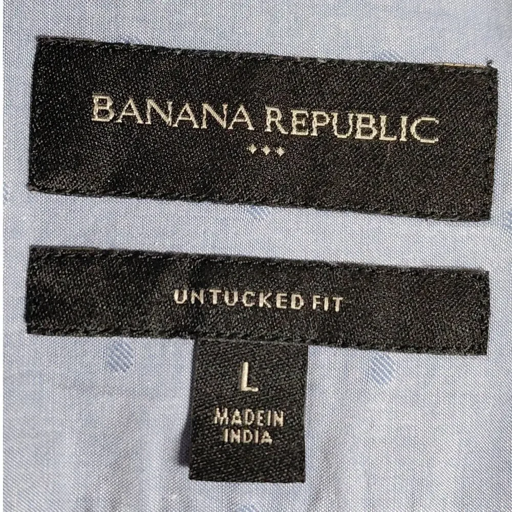 Banana Republic Untucked Blue Micro-Dot Breathable Button-Up Shirt Men Size L